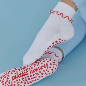Pilates Grip Socks, White with Red Ruffle